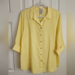 Chico's NWT Pale Yellow Linen Button-Down Shirt Sz 16